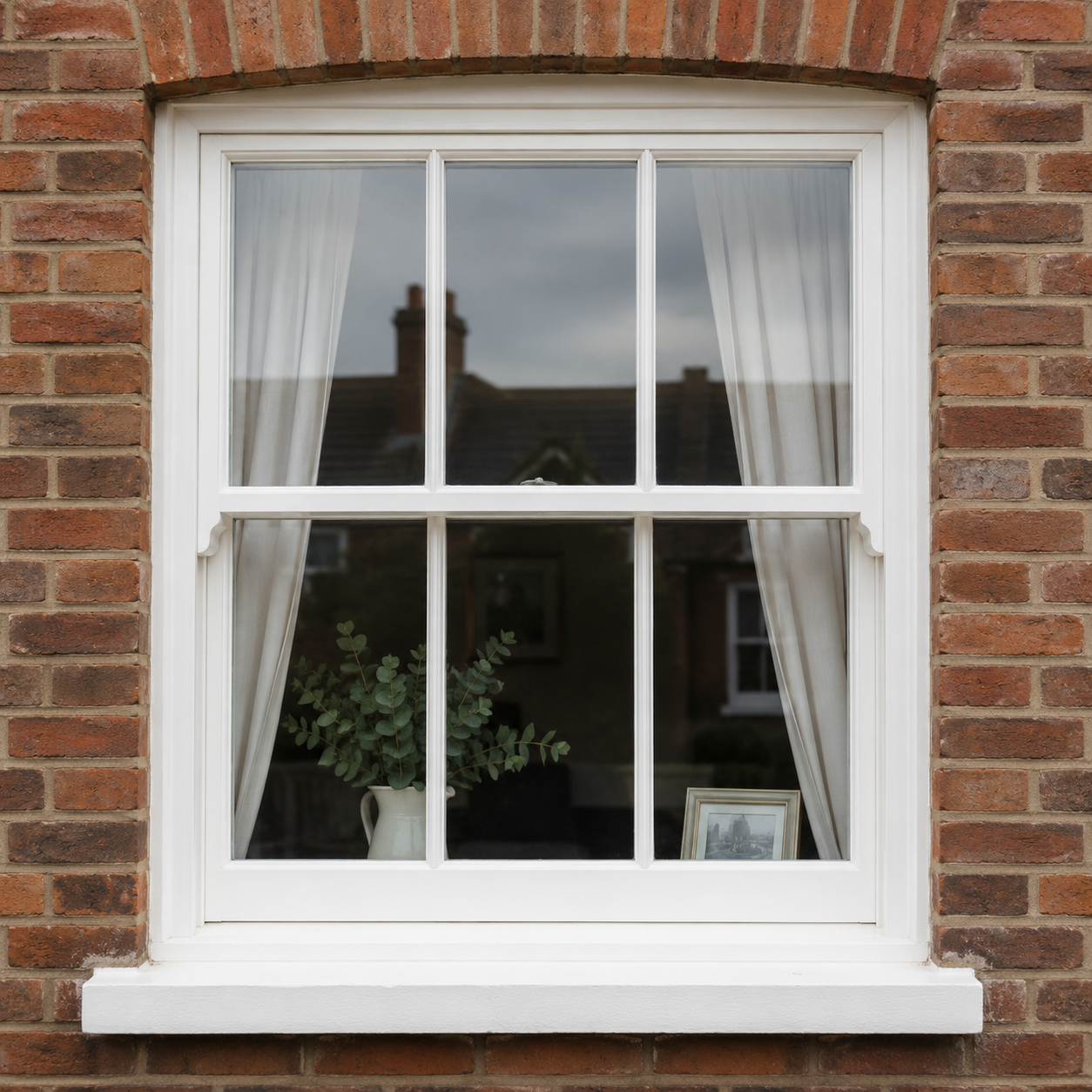 White sash window in a brick house